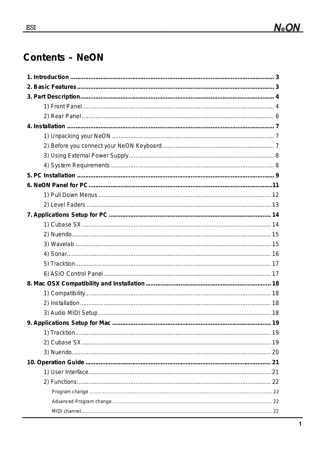 ESI NeON User Manual