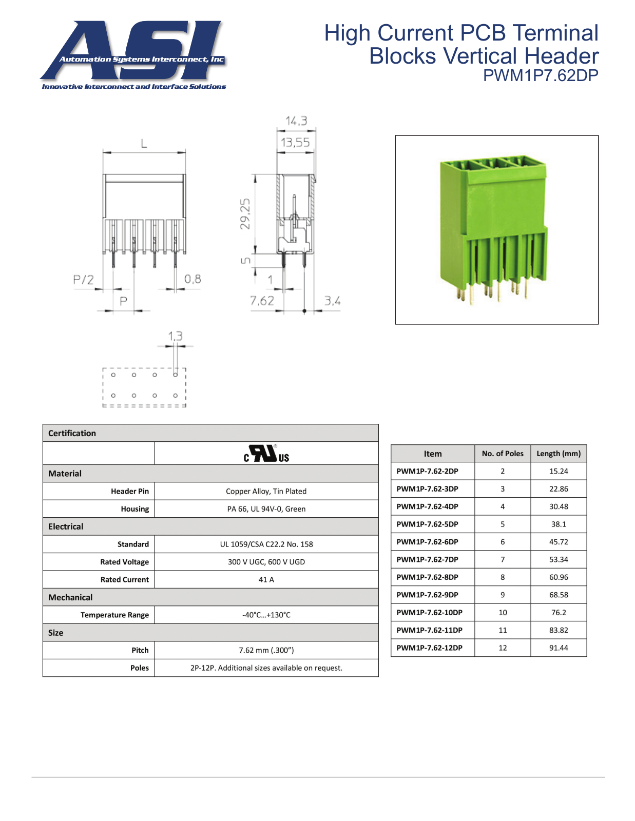 ASI-Automation Systems Interconnect PWM1P7.62DP Data Sheet