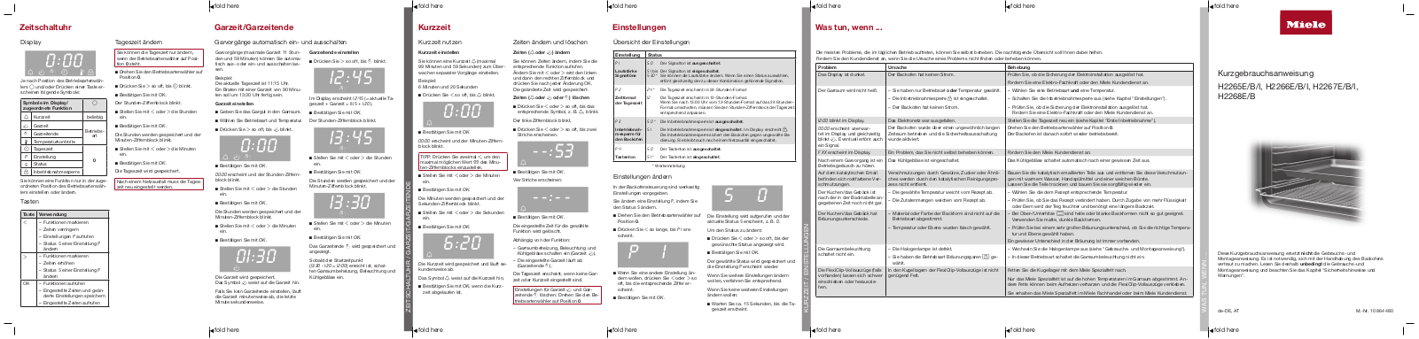 Miele H2265E, H2265B, H2265I, H2266E, H2266B Quick user guide