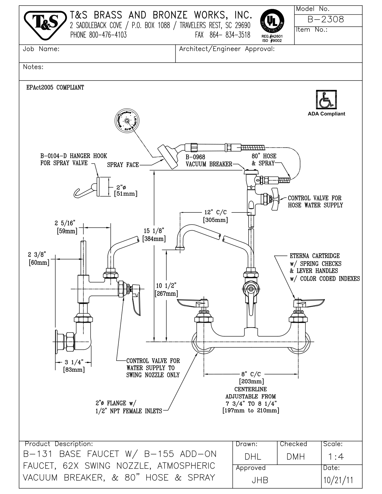 T&S Brass B-2308 User Manual