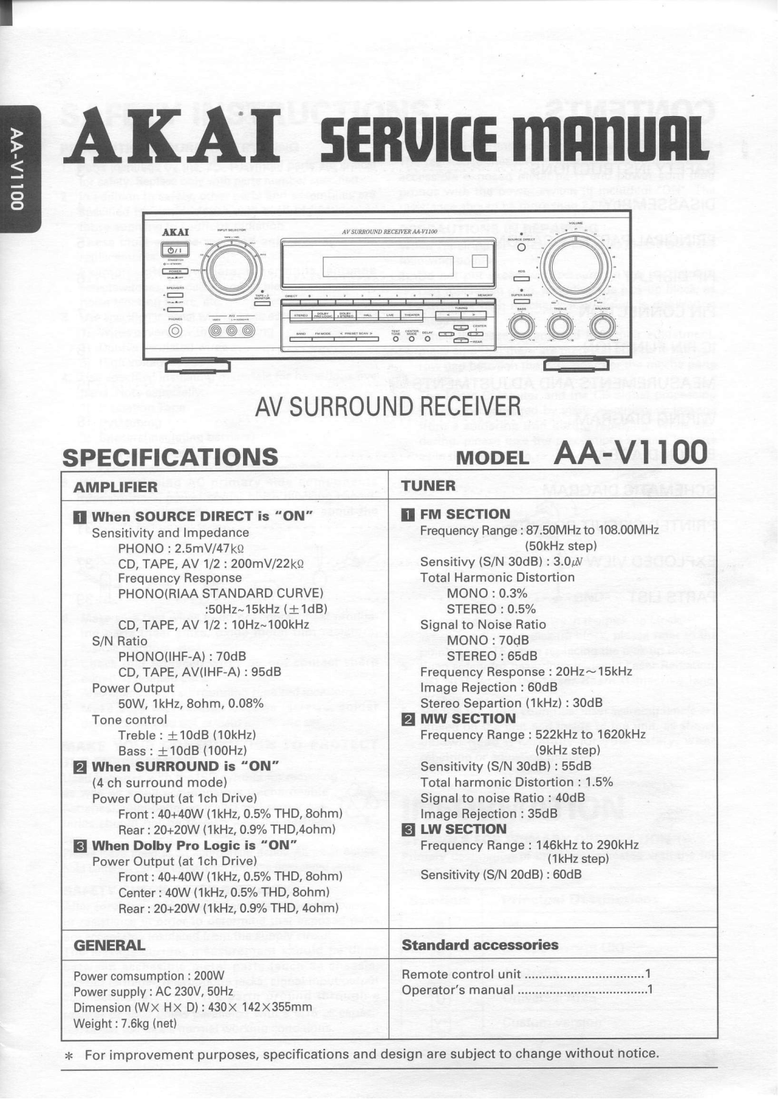 Akai AAV-1100 Service manual