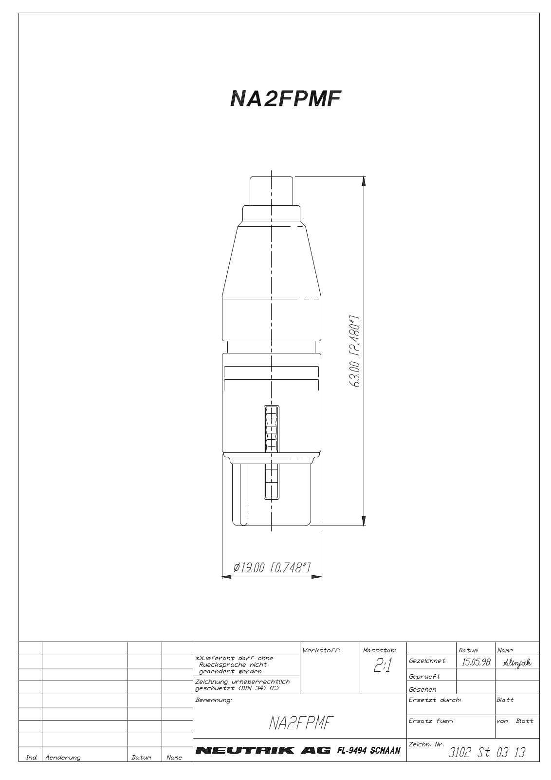 Neutrik NA2FPMF Drawing manual