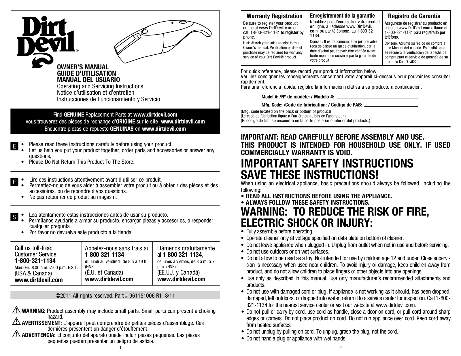 Dirt Devil SD10200 User Manual