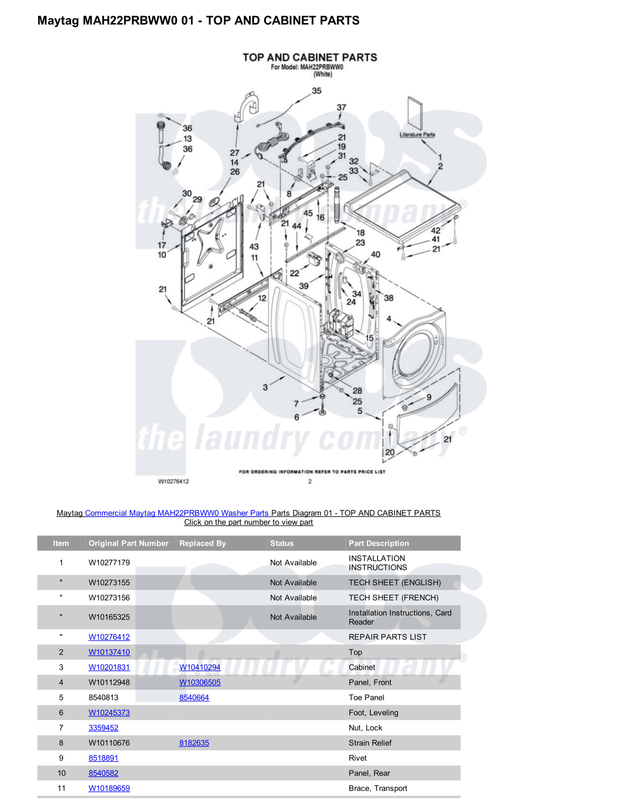 Maytag MAH22PRBWW0 Parts Diagram