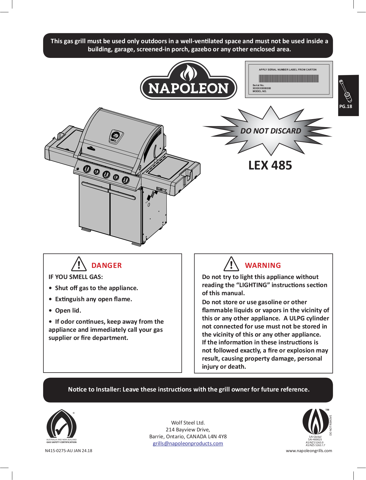 Napoleon LEX485RSIBPSS-AU Product Manual