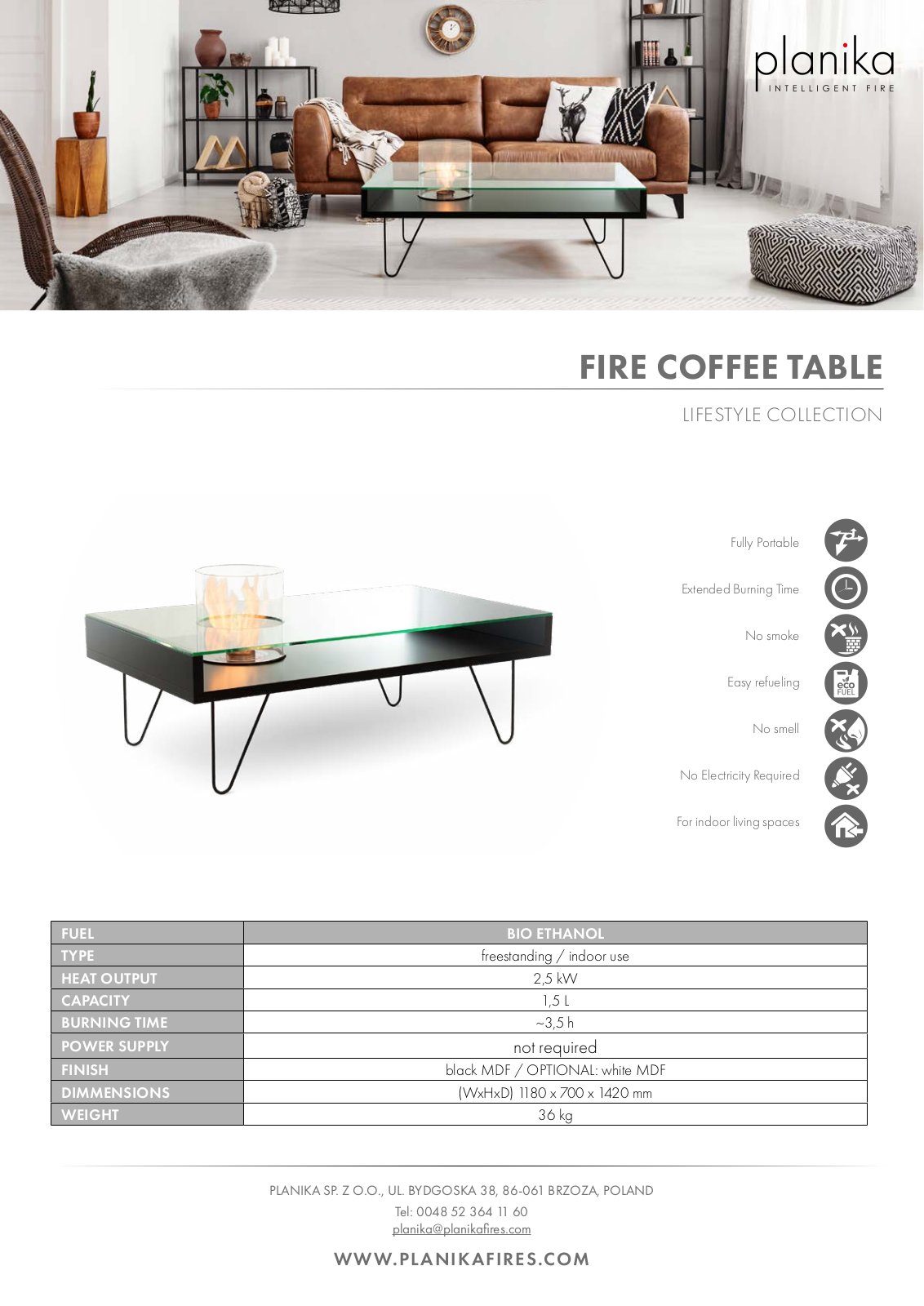 Planika WHI/BLKMDF Specifications Sheet - ManualMachine.com