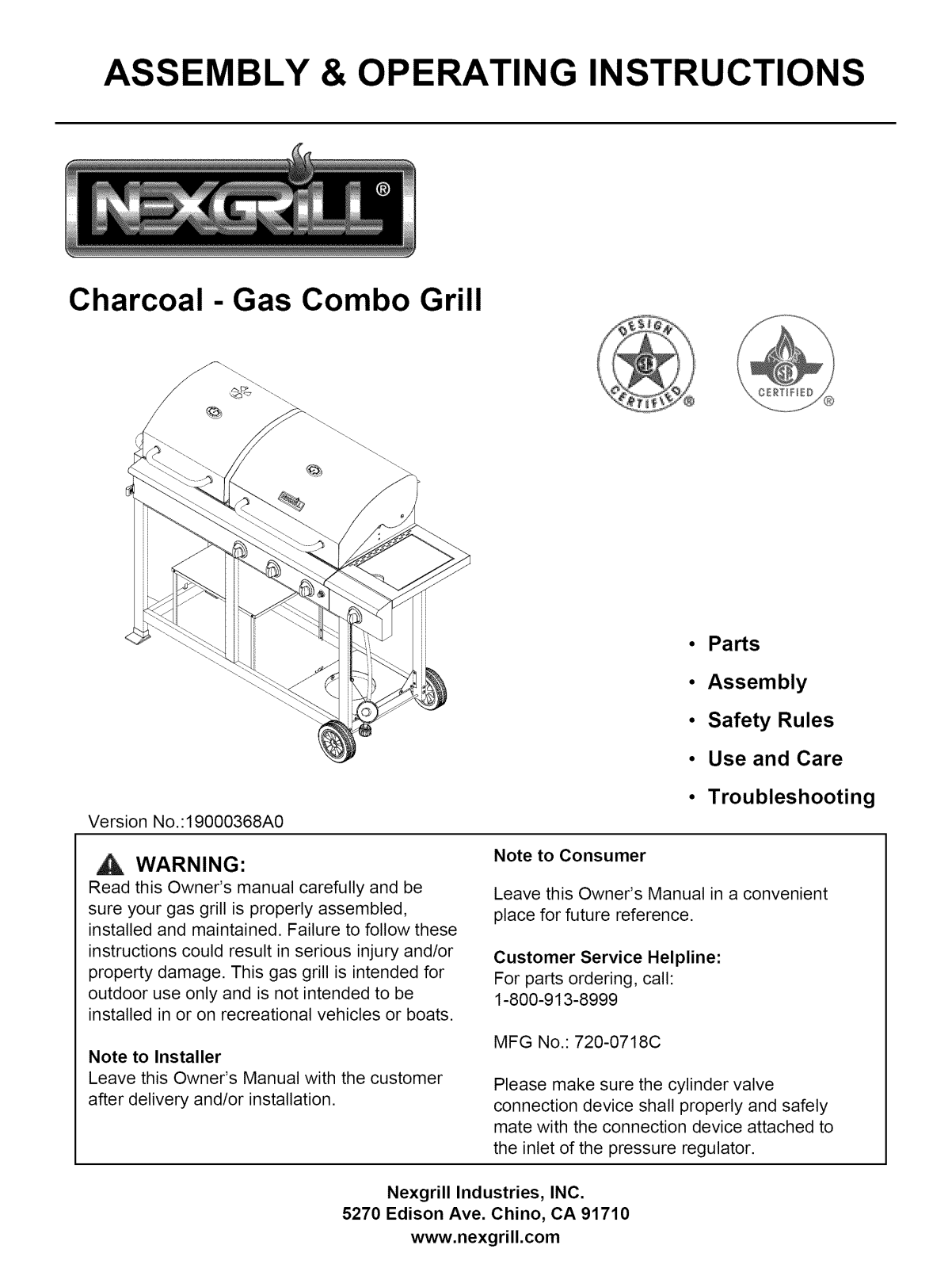 Nexgrill 720-718C Owner’s Manual