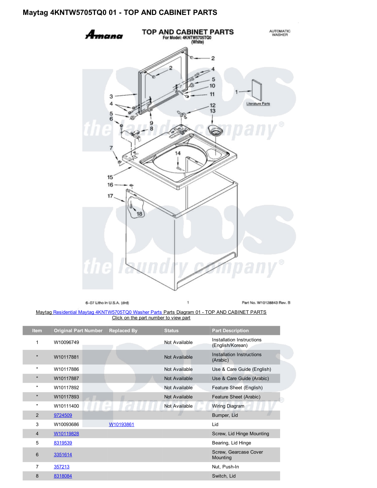 Maytag 4KNTW5705TQ0 Parts Diagram