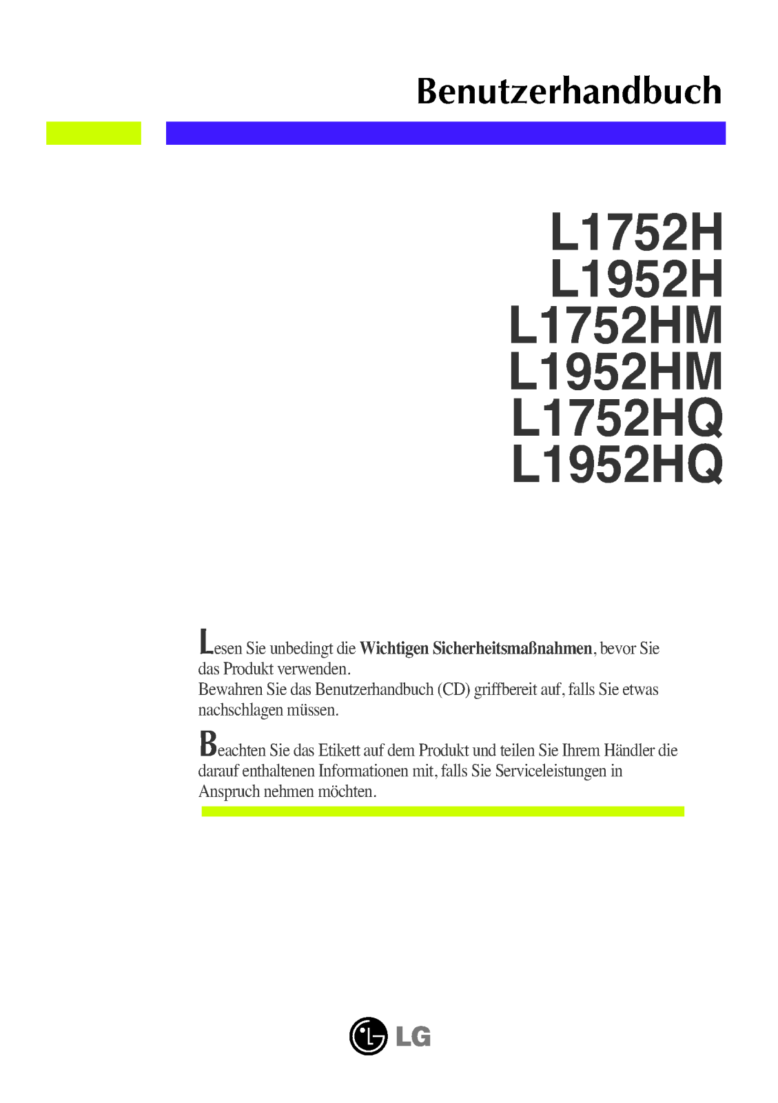 Lg L1752H, L1952H, L1752HM, L1952HM, L1752HQ User Manual