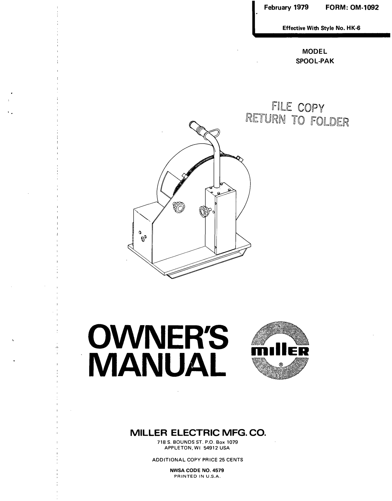 Miller SPOOL-PAK Owners manual - ManualMachine.com