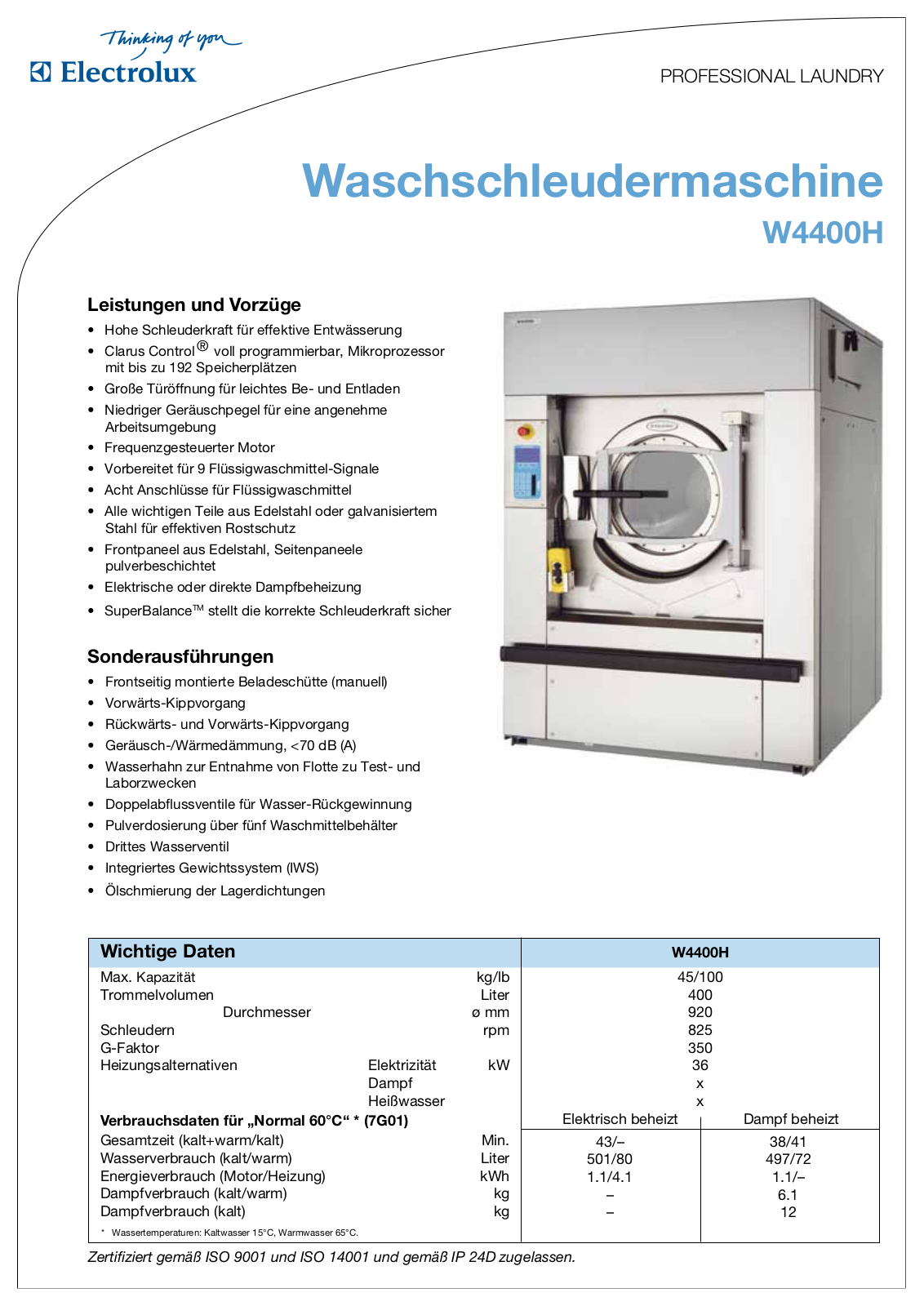 Electrolux W4400H DATASHEET