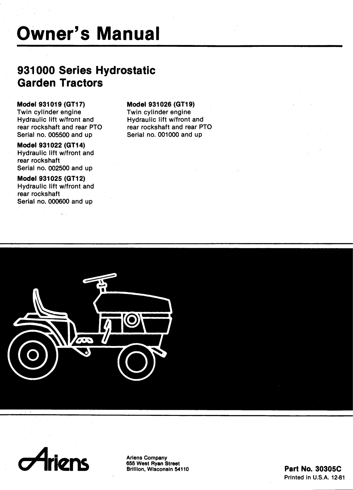 Ariens 931000 User Manual