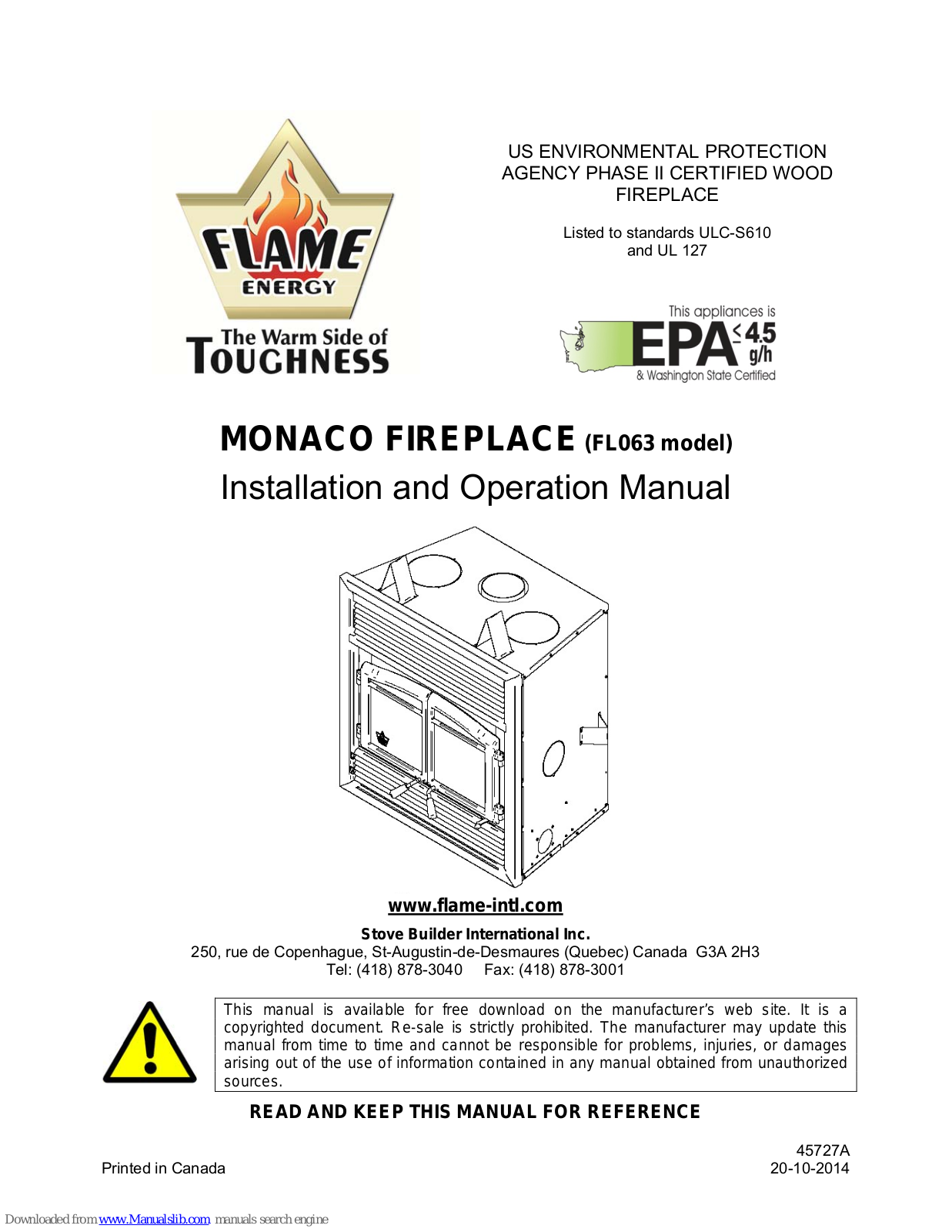 Flame Energy MONACO FL063 Installation And Operation Manual