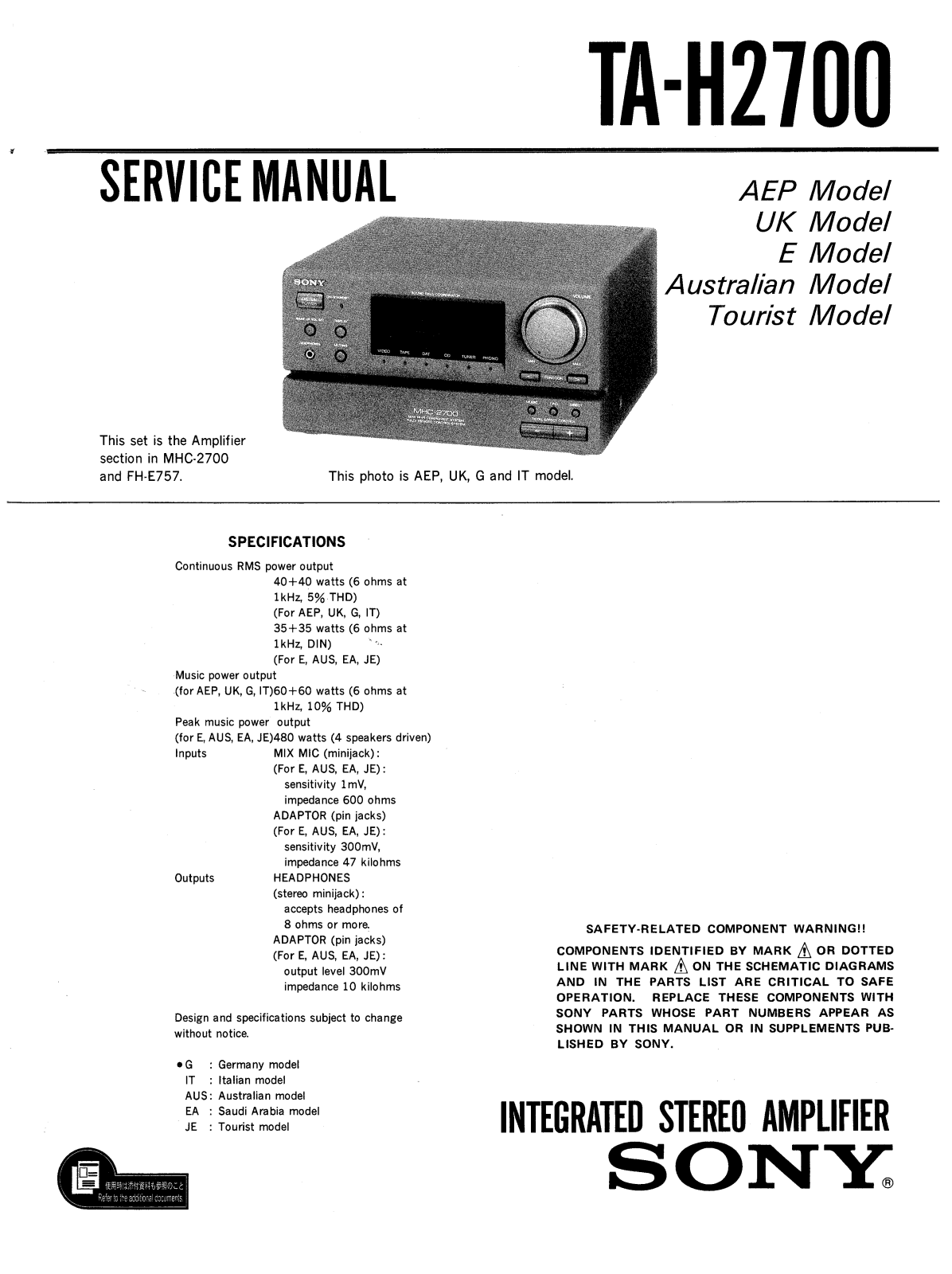 Sony TAH-2700 Service manual