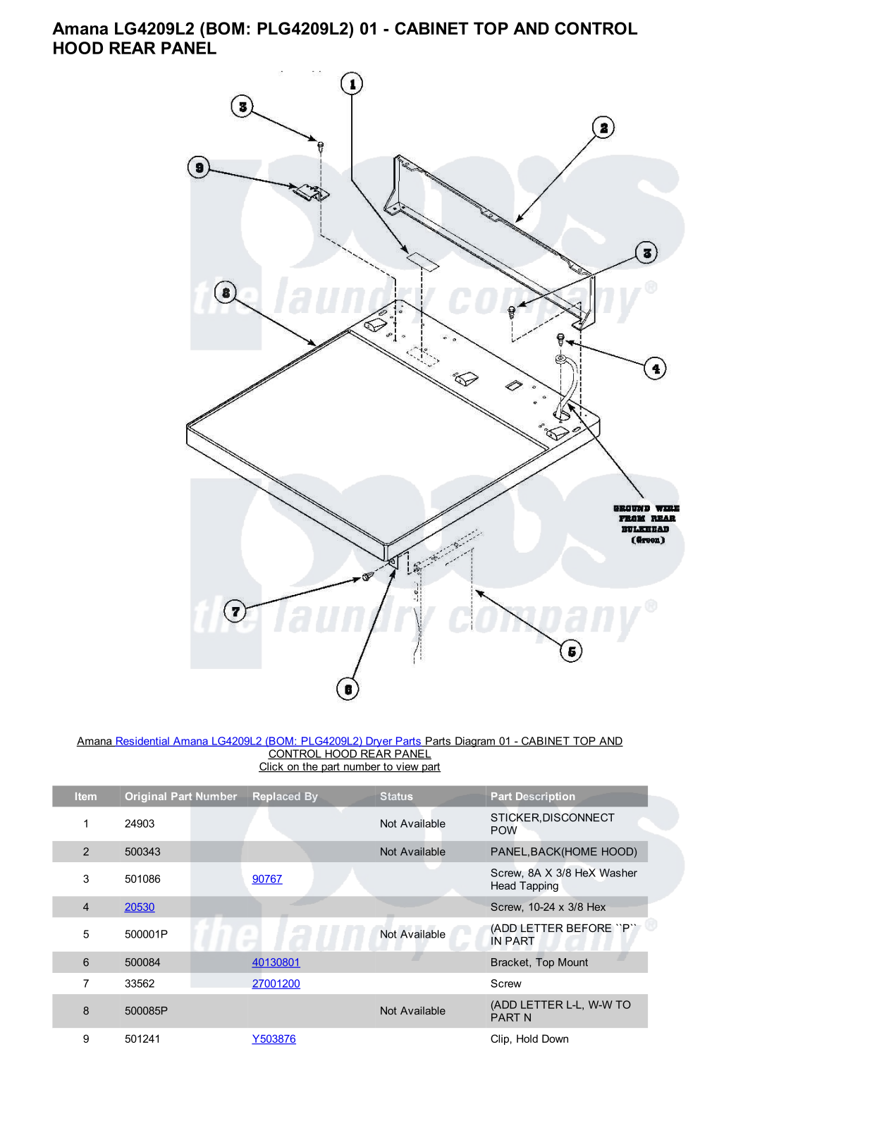 Amana LG4209L2 Parts Diagram