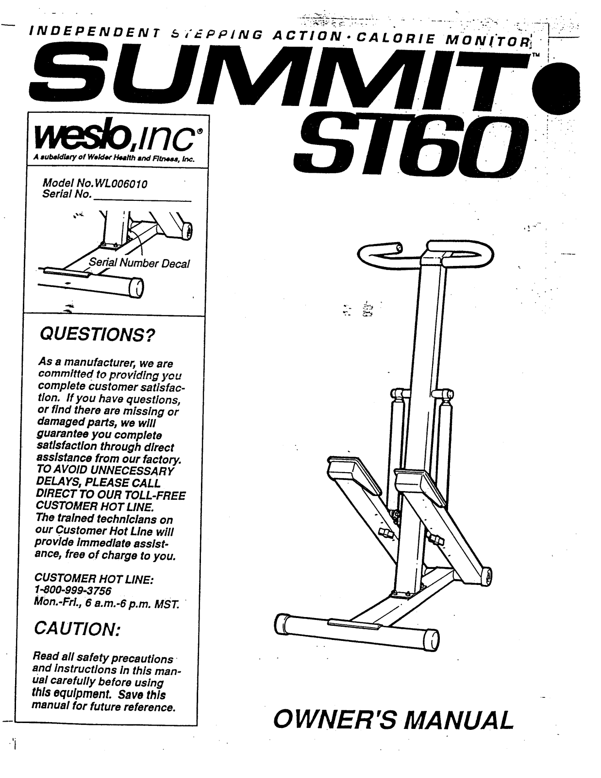 Weslo WL006010 Owner's Manual