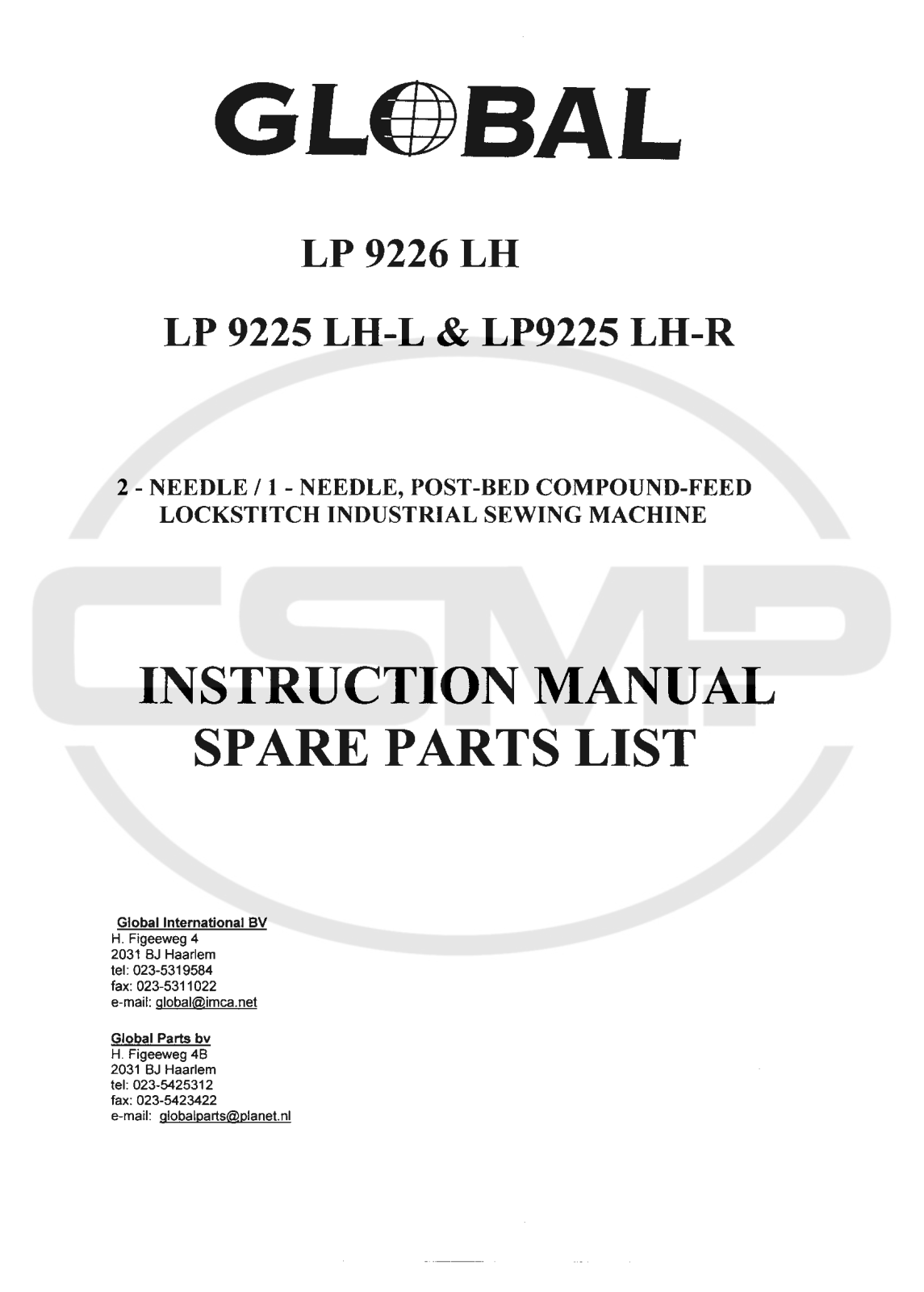 Global LP9225LH-L, LP9925LH-3 Parts Book