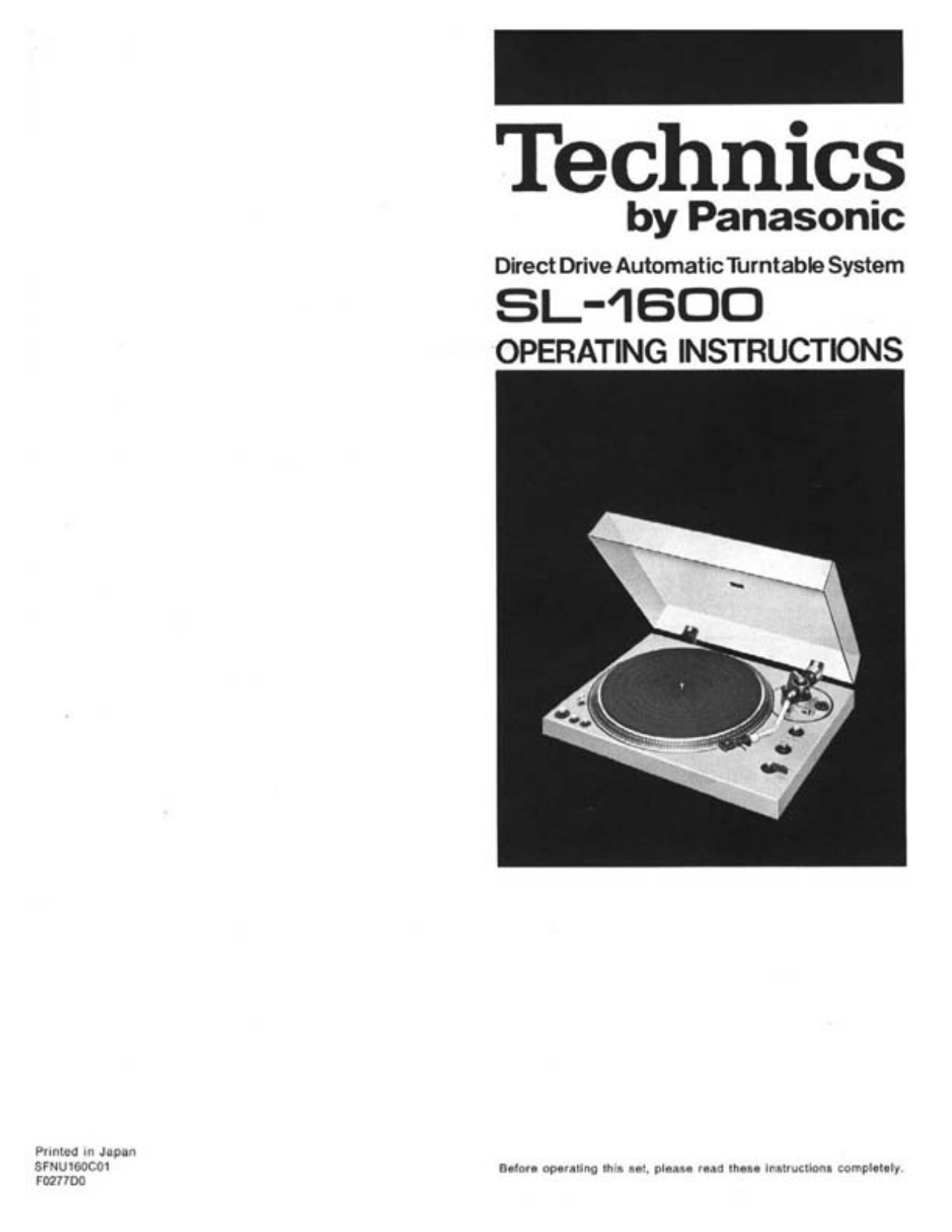 Technics SL-1600 Owners manual