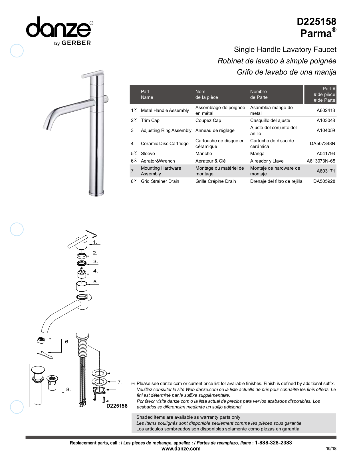 Gerber D225158BN, D225158 Part List