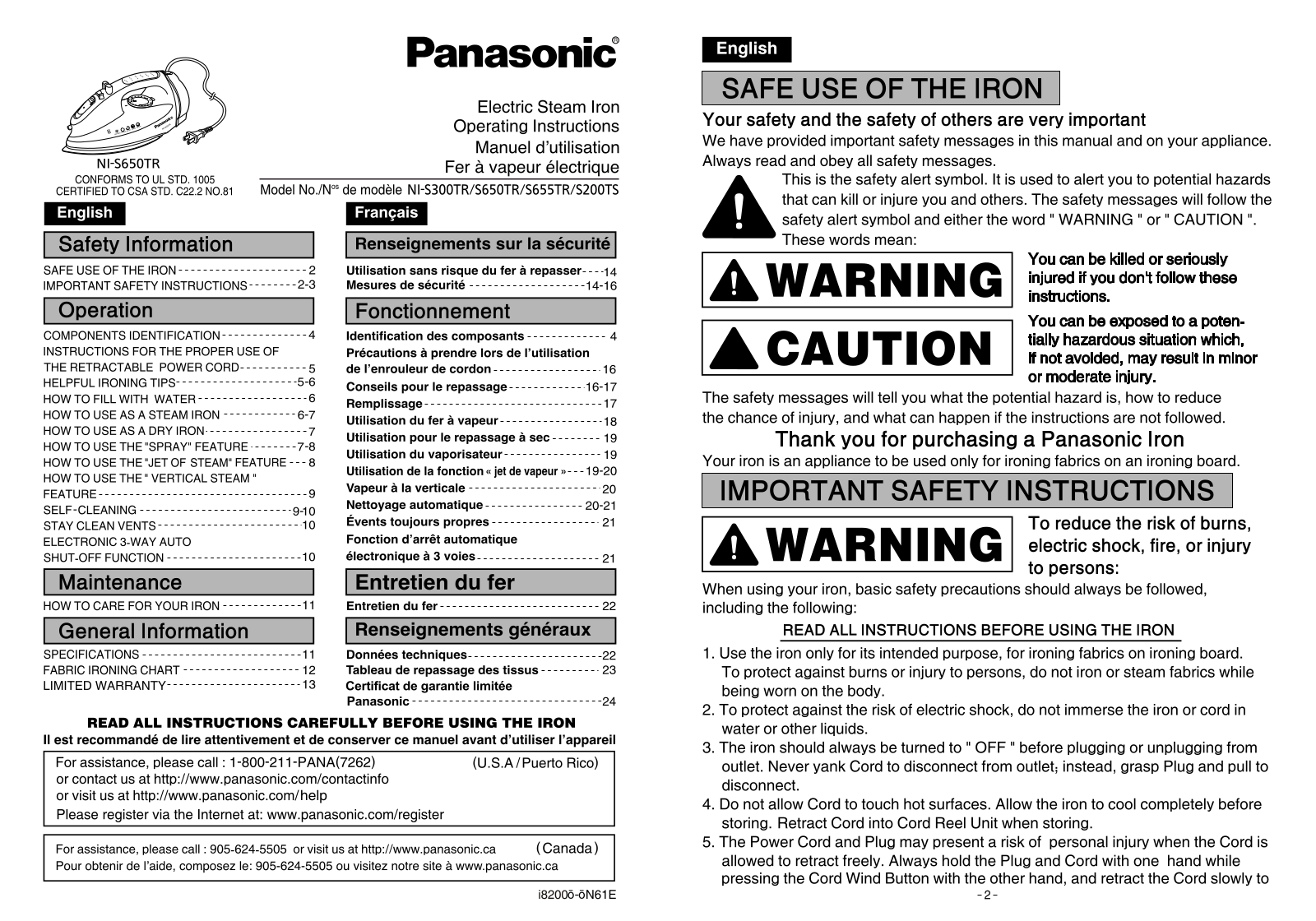 Panasonic Ni-s300tr, Ni-s200ts, Ni-s650tr, Ni-s655tr Owner's Manual