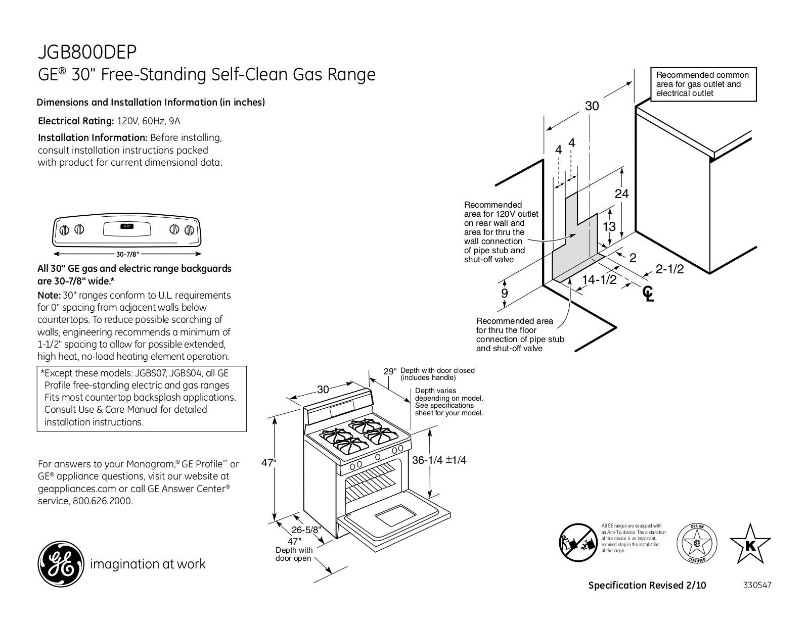 General Electric JGB800DEPBB User Manual