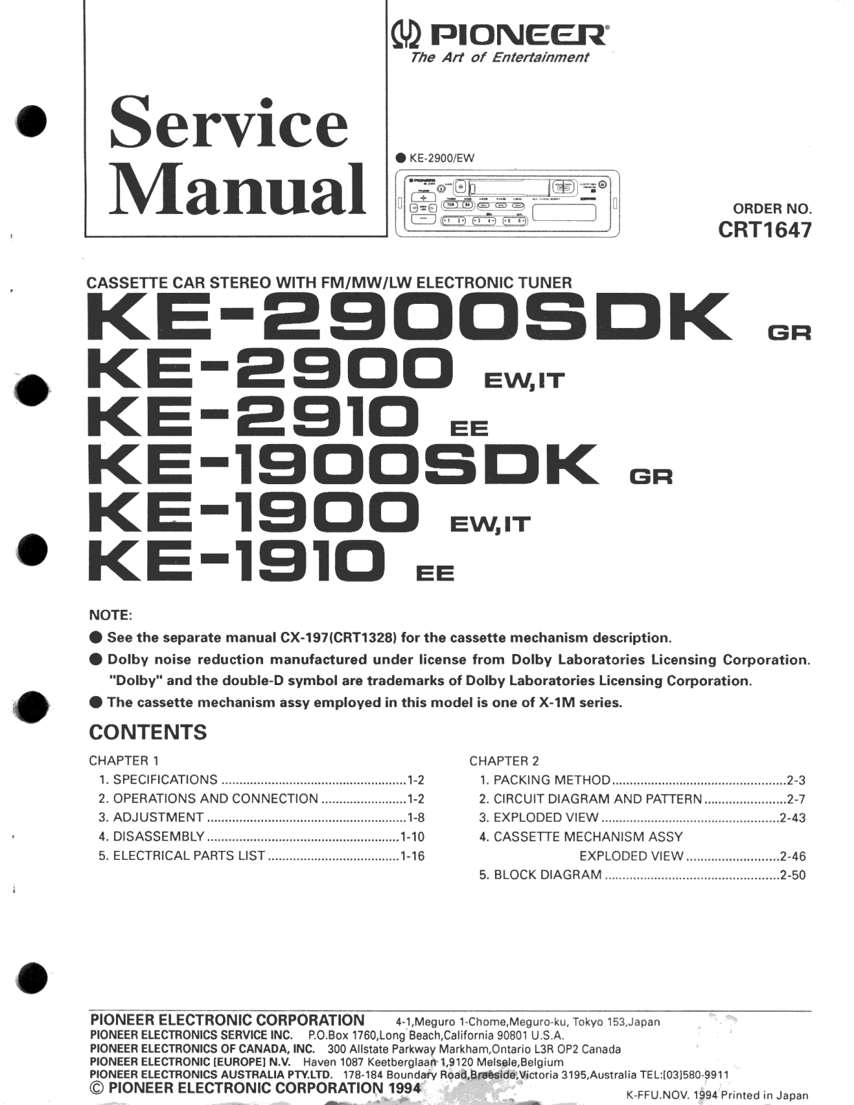 Pioneer KE-2900, KE-2910, KE-1900, KE-1910 Service Manual