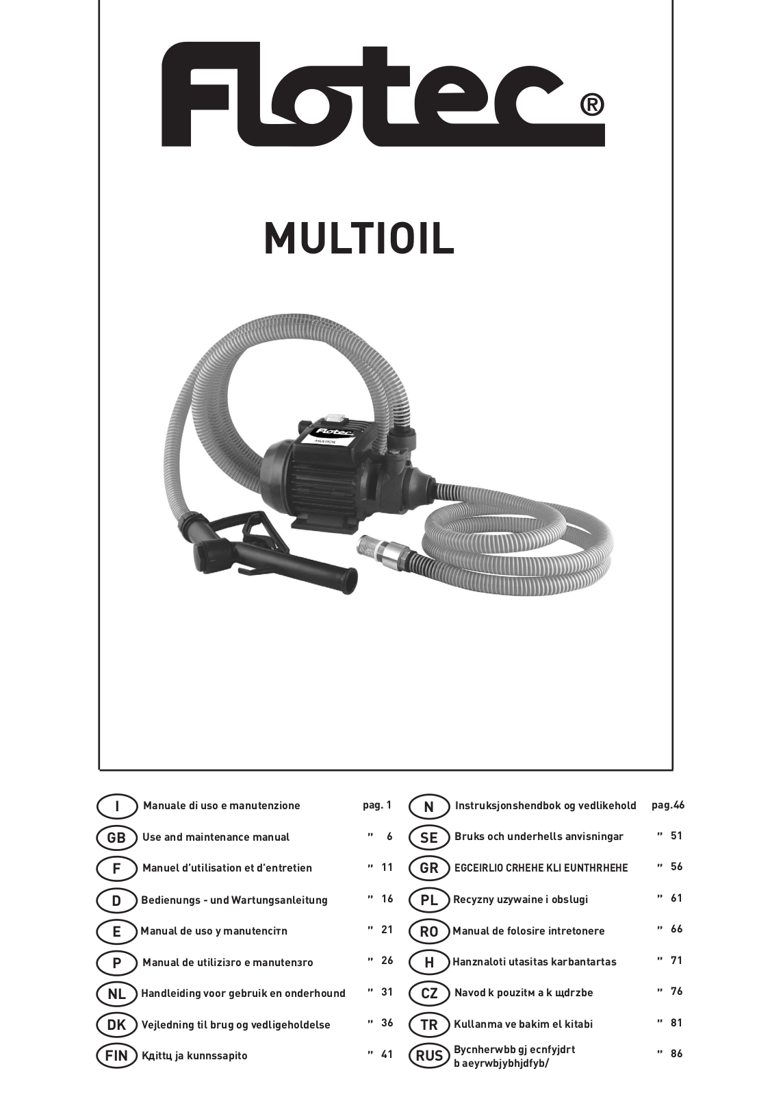 Flotec MULTIOIL Use And Maintenance Manual