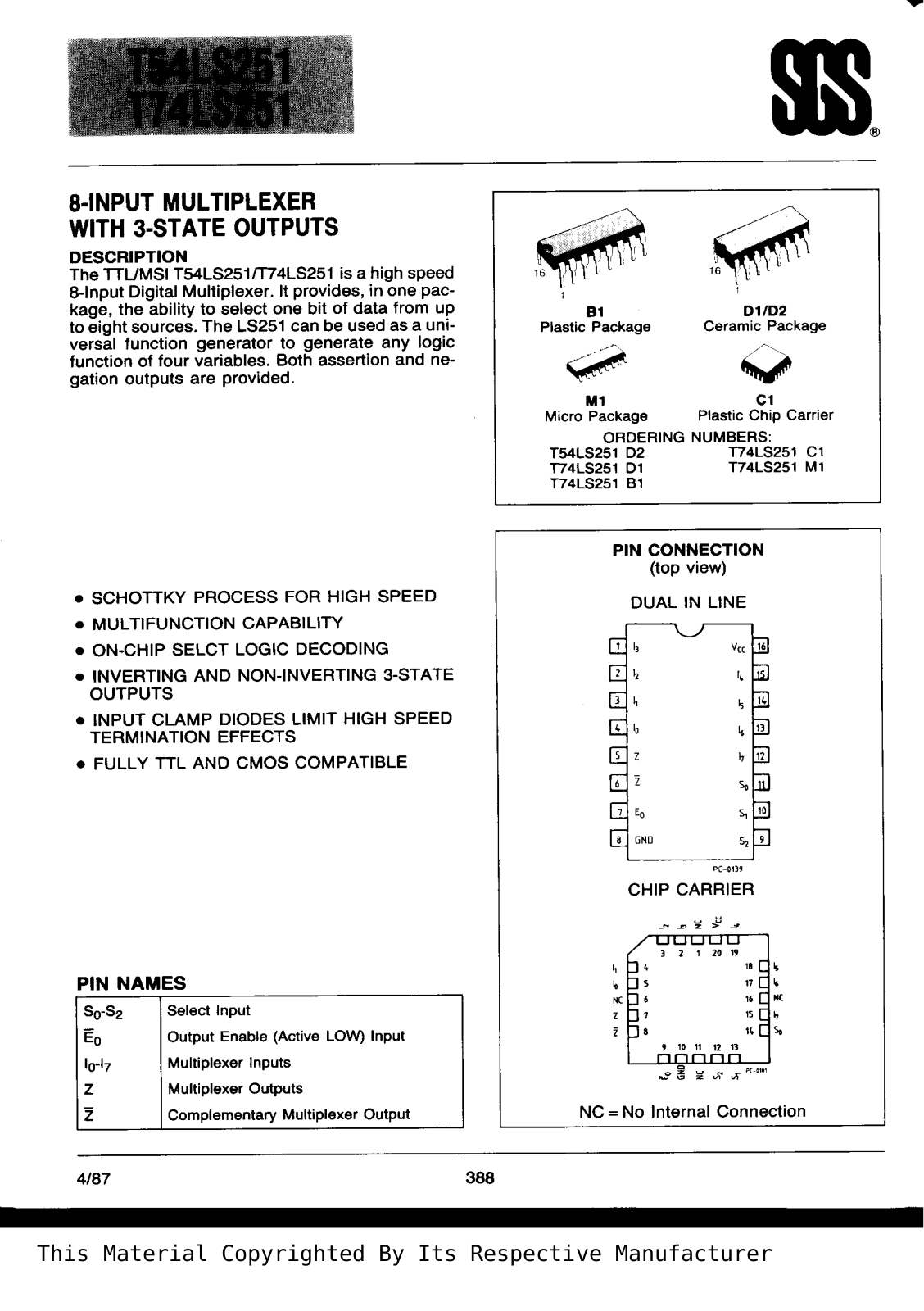 Datasheet T74LS251B1 Specification - ManualMachine.com
