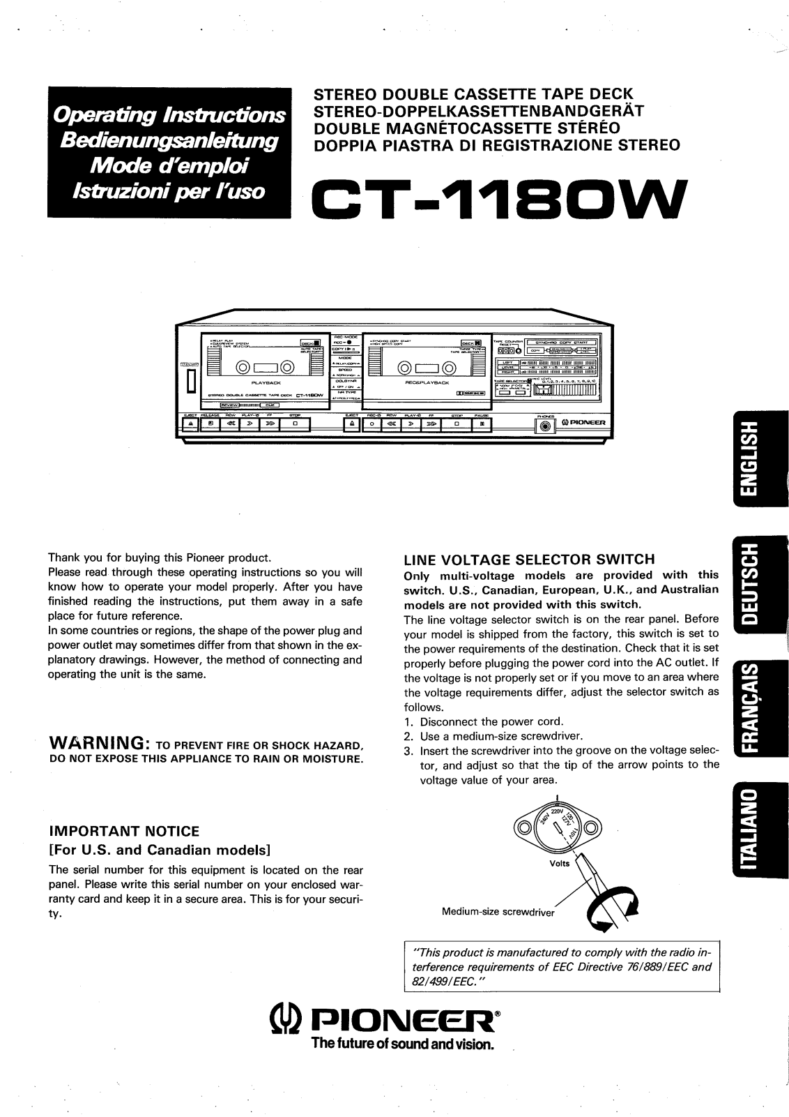 Pioneer CT-1180-W Owners manual