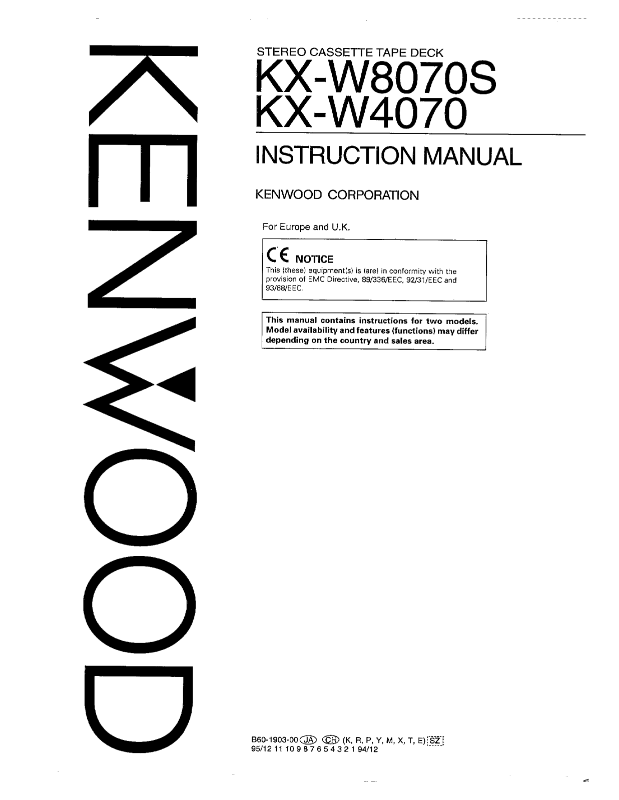 Kenwood KX-W4070, KX-W8070S Owner's Manual