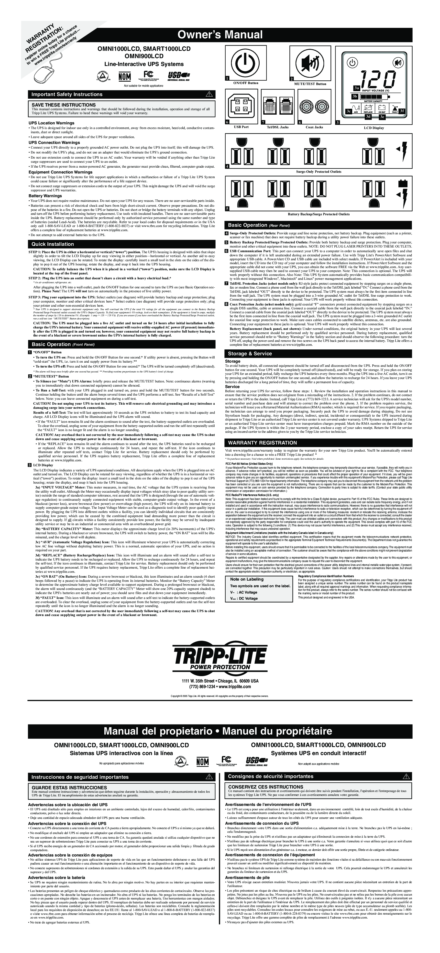 Tripp Lite OMNI1000LCD, SMART1000LCD User Manual