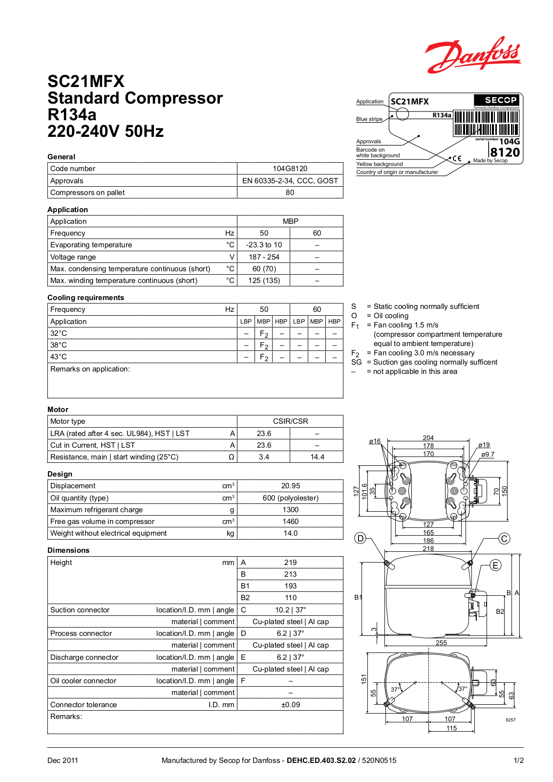 Danfoss SC21MFX Data sheet