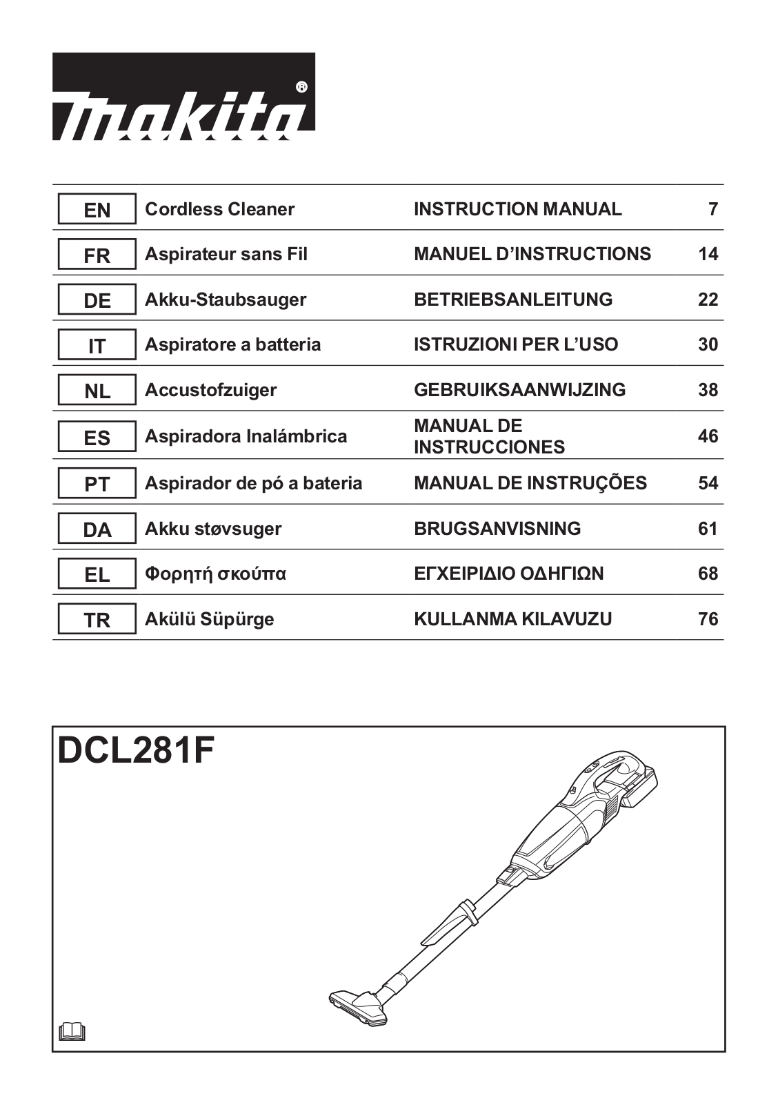 Makita DCL281FZB User Manual