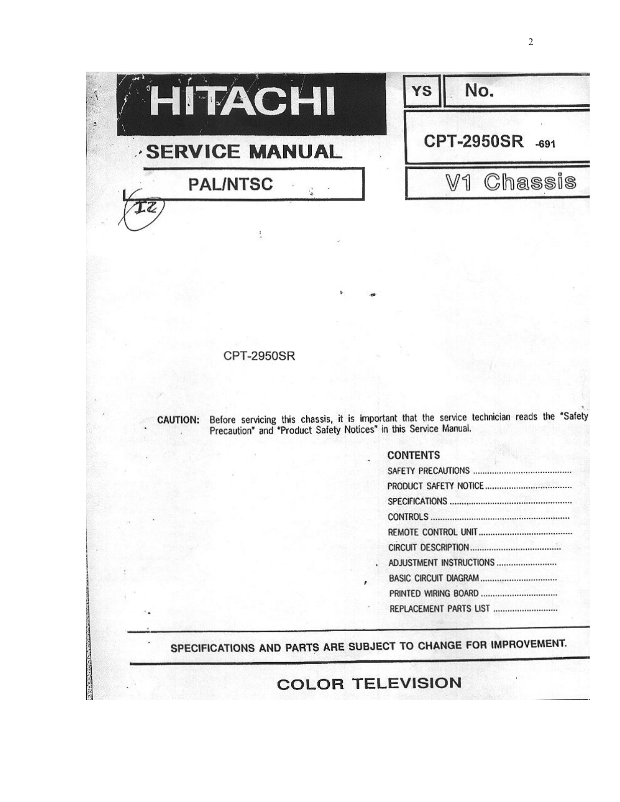 Hitachi CPT-2950SR Schematic