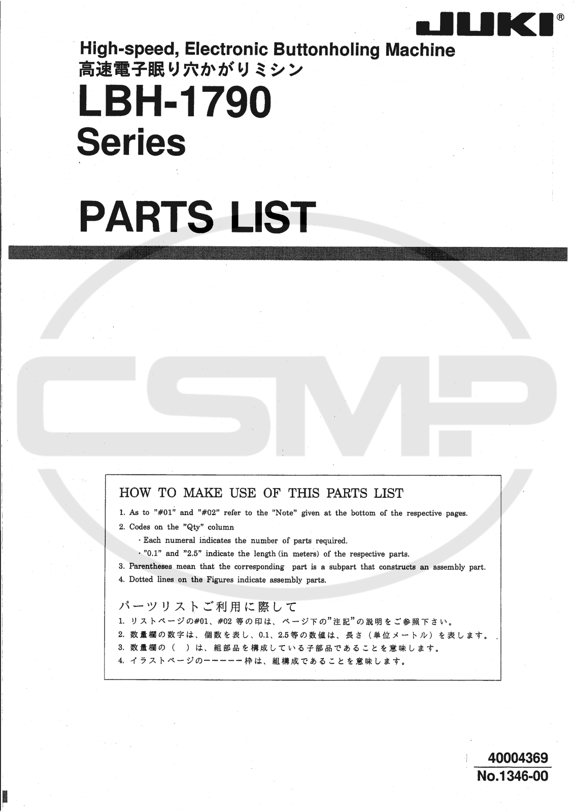 Juki LBH1790 Parts Book