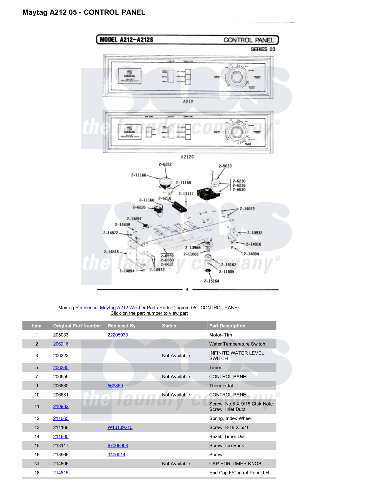 Maytag A212 Parts Diagram