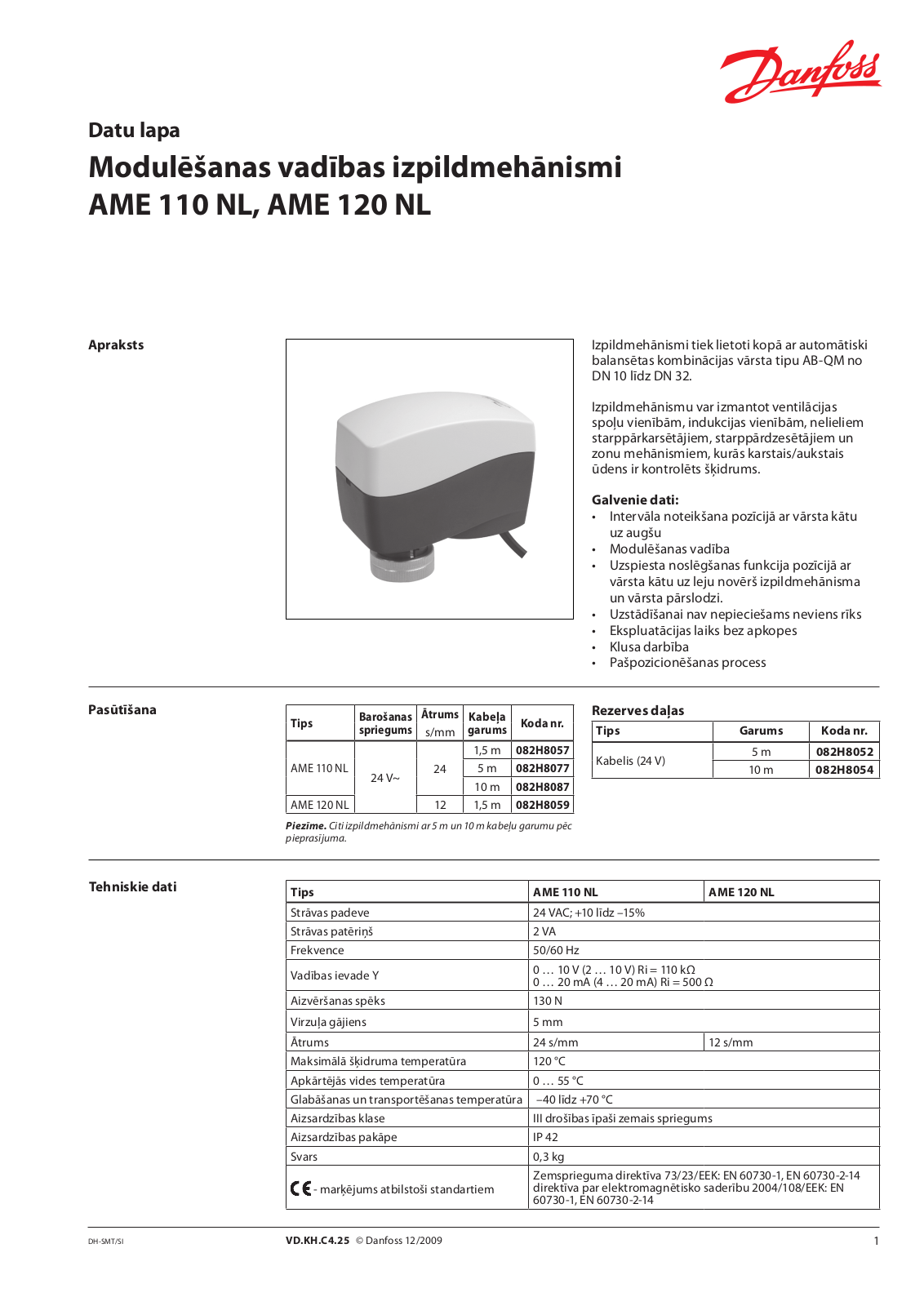 Danfoss AME 110 NL, AME 120 NL Data sheet