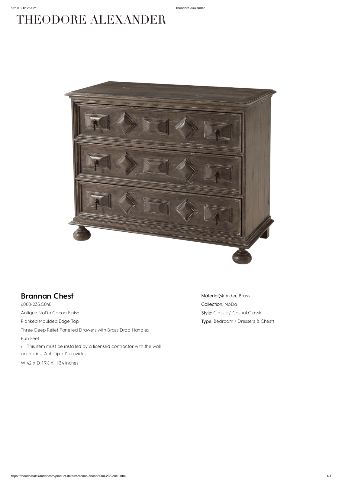Theodore Alexander FPLJ2340 Specifications - ManualMachine.com