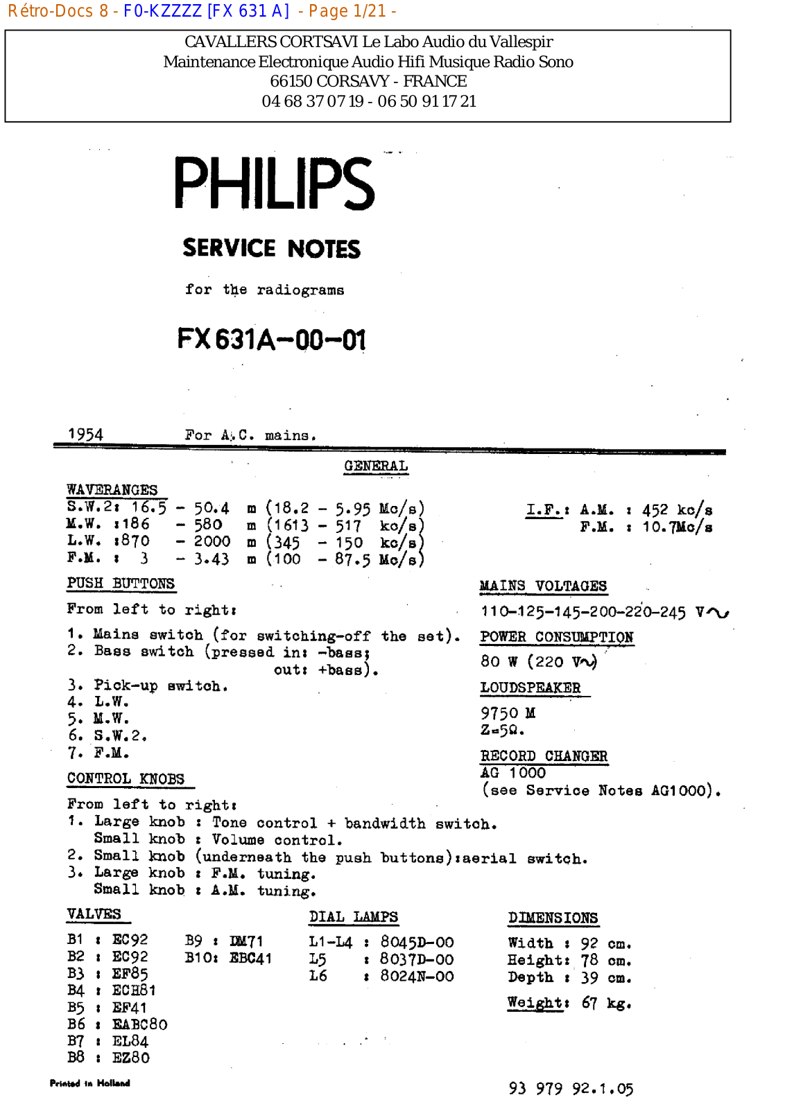 Philips fx 631 a Datasheet - ManualMachine.com