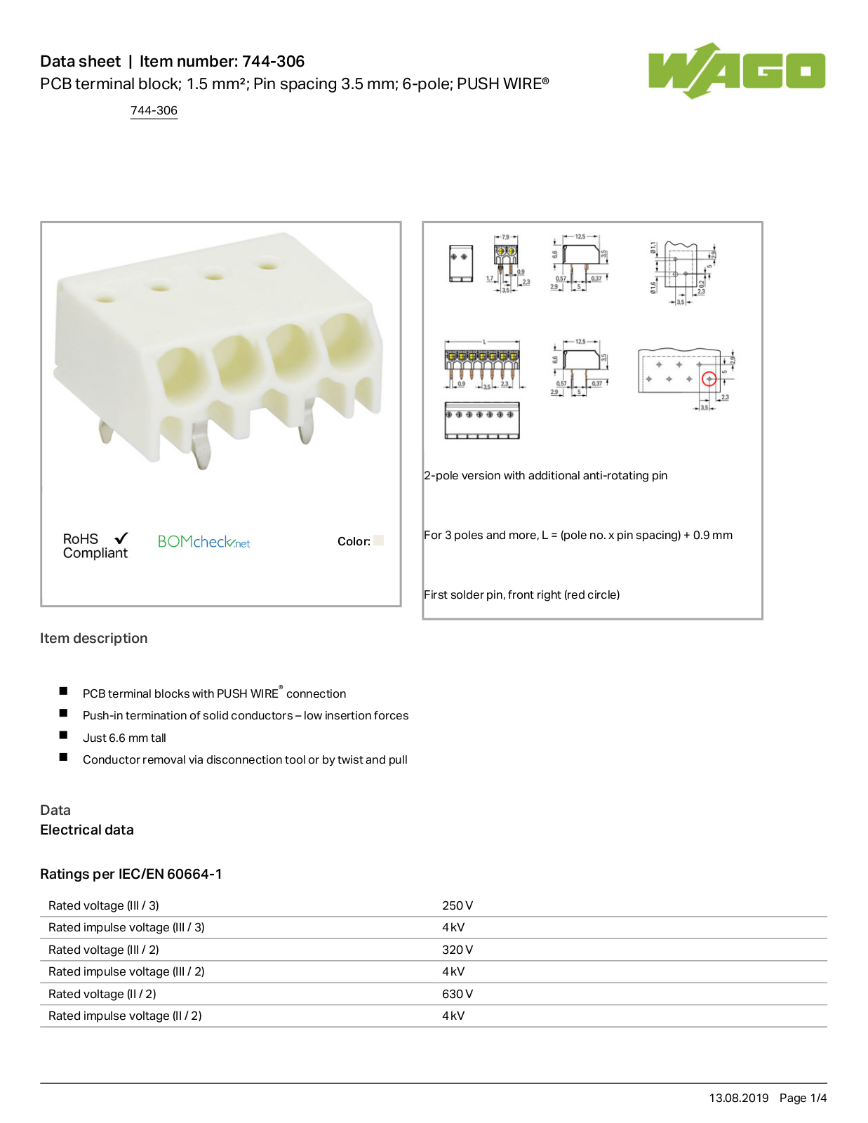 Wago 744-306 Data Sheet