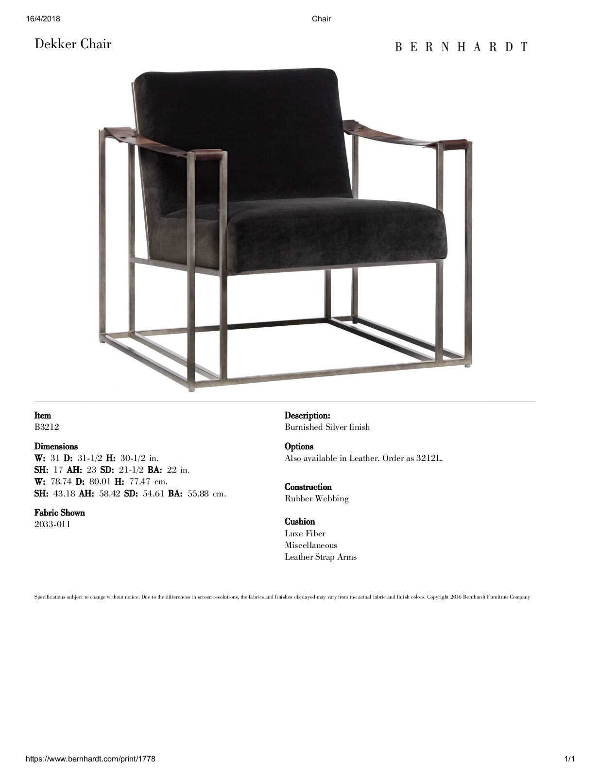 Bernhardt BHT4871 Specifications - ManualMachine.com