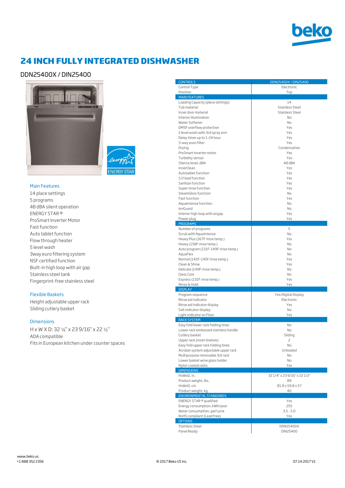 Beko DDN25400X, DIN25400 Specification