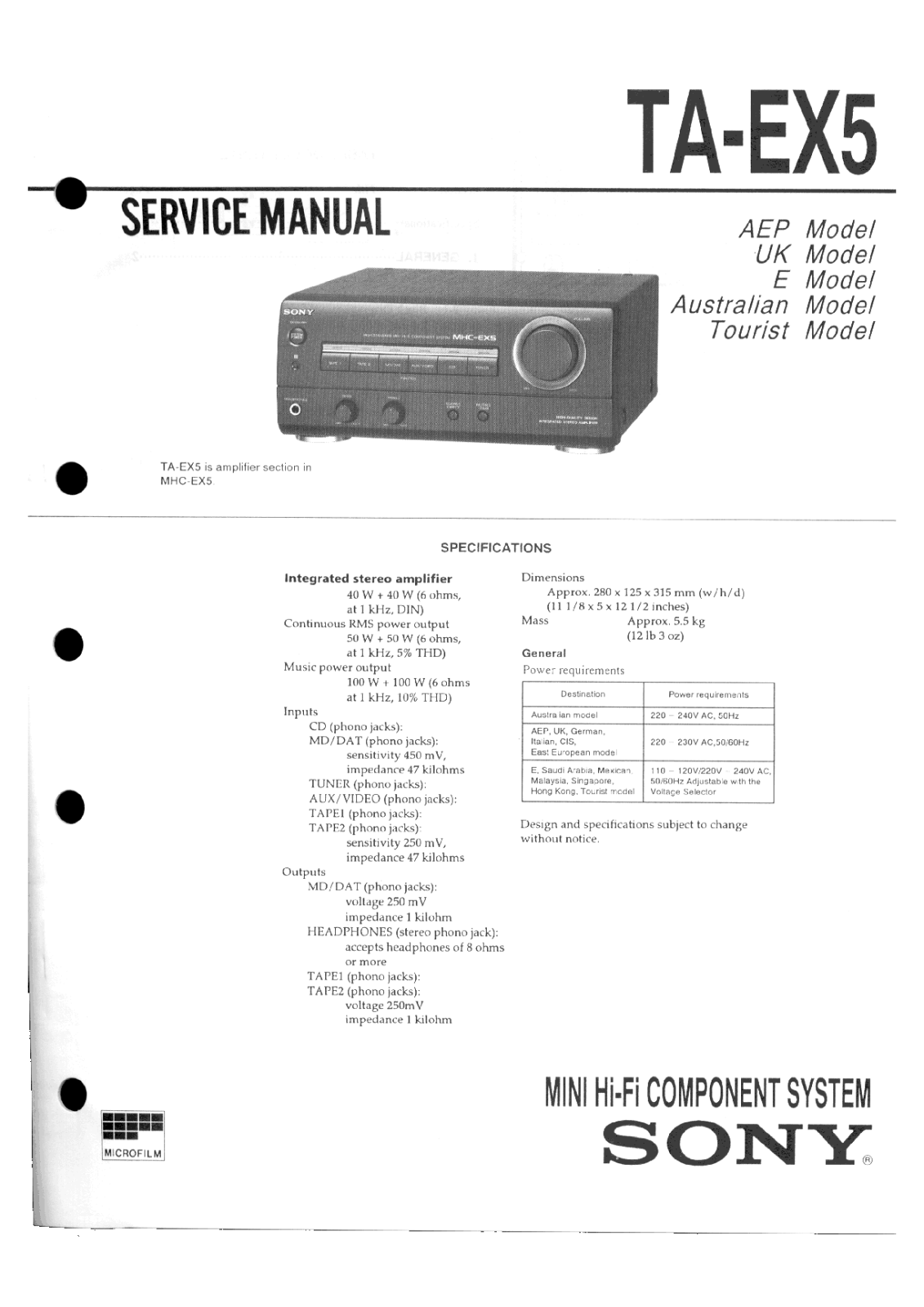 Sony TAEX-5 Service manual