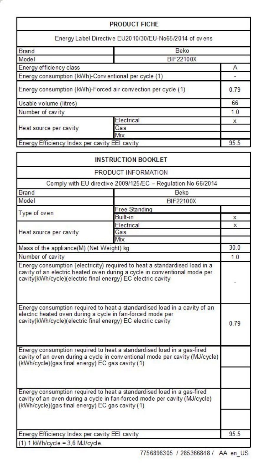 Beko BIF22100X Instruction manual