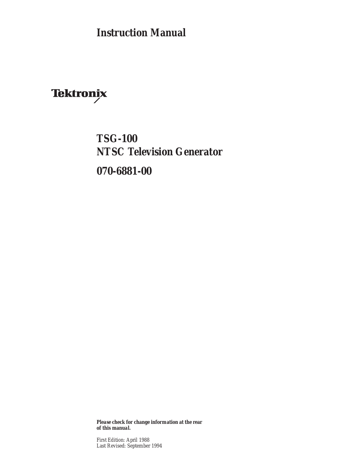 Tektronix TSG-100 User Manual