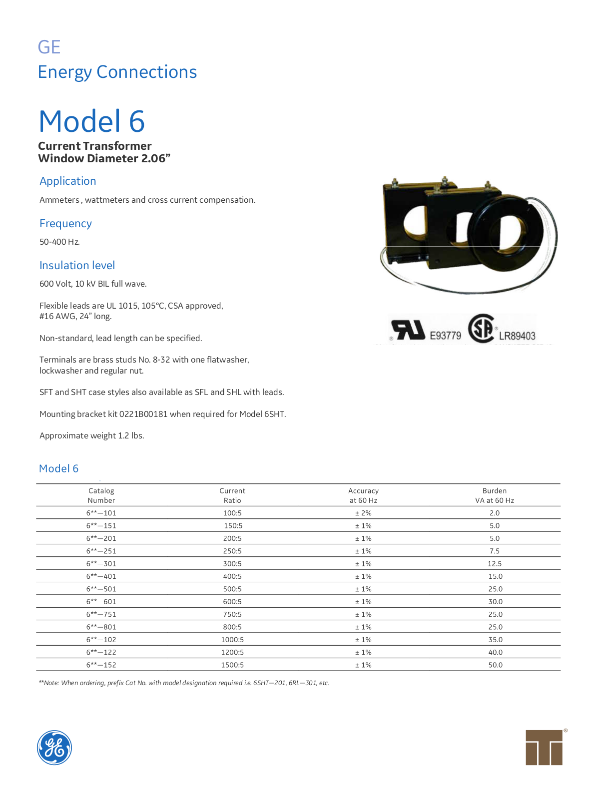Instrument Transformer, Div of GE 6 Data Sheet - ManualMachine.com