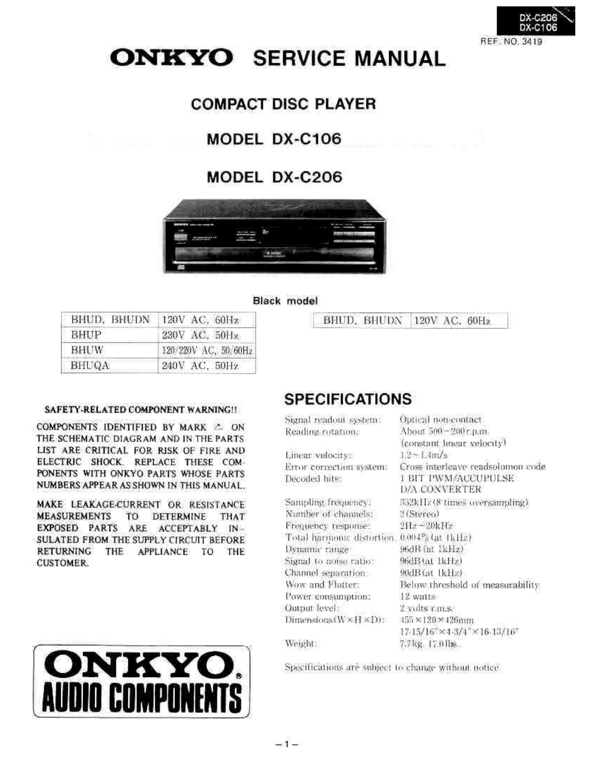Onkyo DX C106, DX C206 Service Manual
