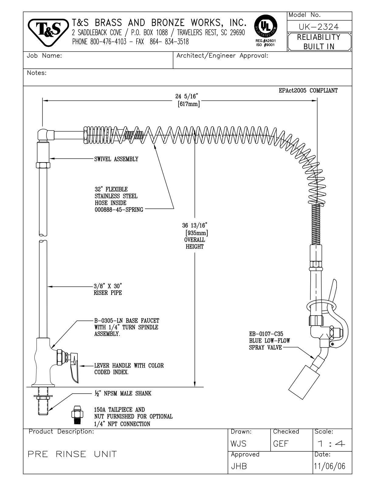 T&S Brass UK-2324 User Manual