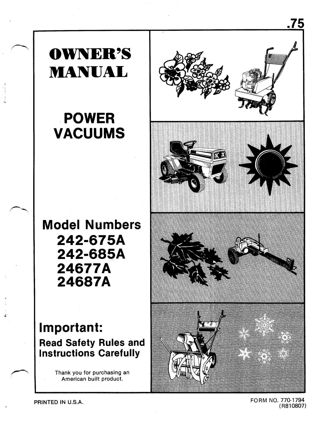 MTD 242-685A, 242-675A, 24687A User Manual