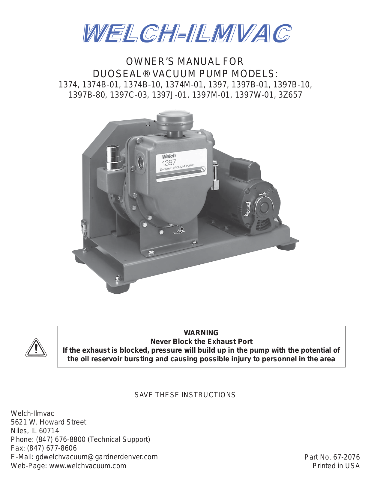 Welch Vacuum 1397 User Manual